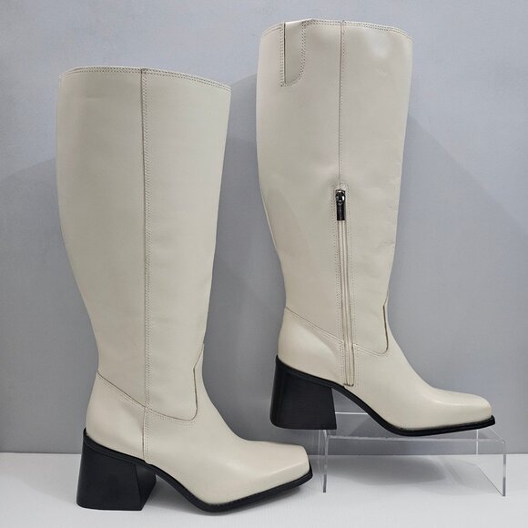 Vince Camuto Sangeti Knee High Boot Women 9 WIDE Ivory Cream Leather Block Heel - Picture 3 of 15